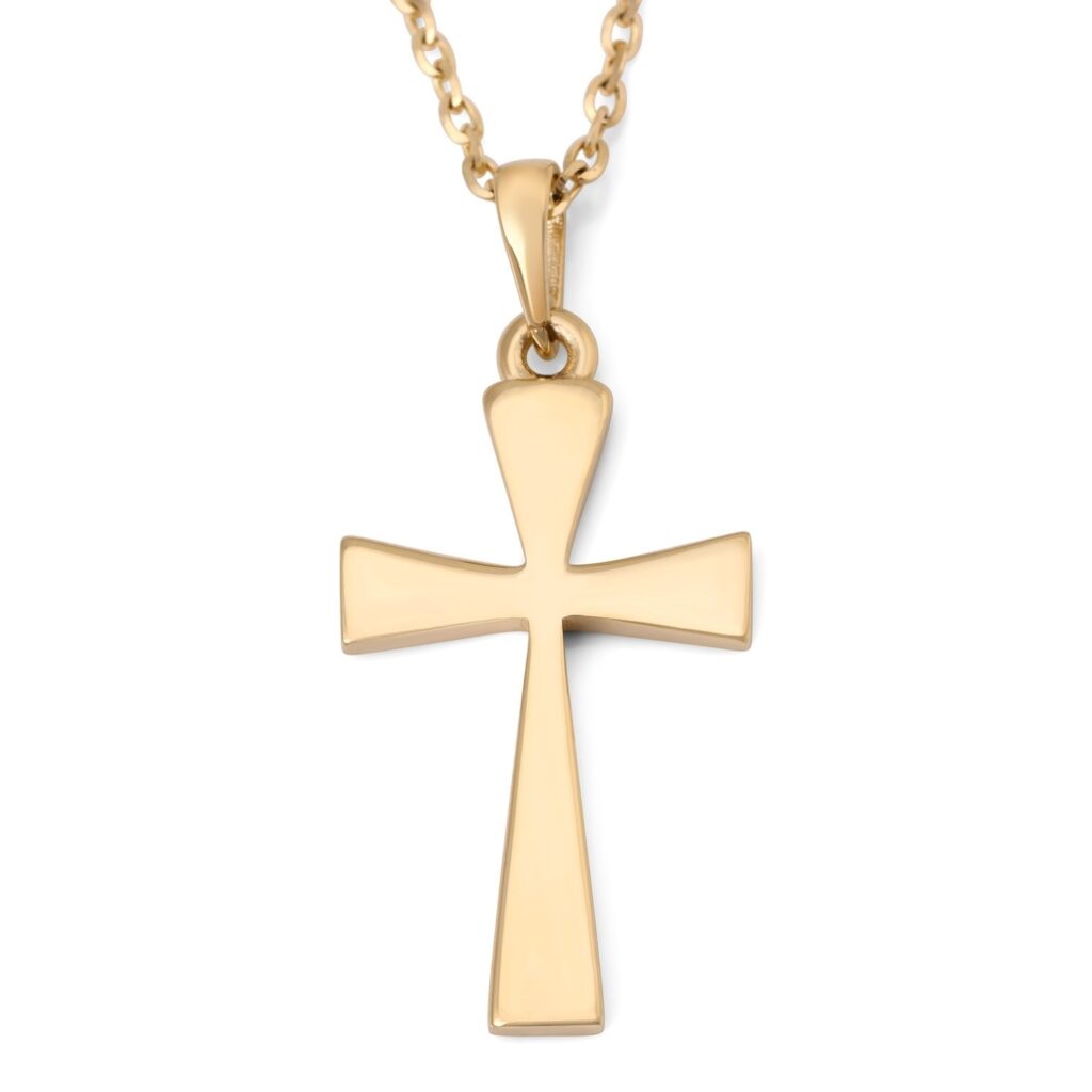 14K Gold Flared Latin Cross Pendant Necklace in Yellow or White Gold