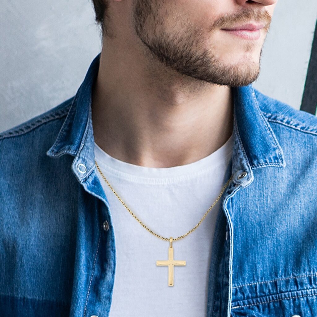 14K Gold Stacked Latin Cross Pendant Necklace in Yellow or White Gold