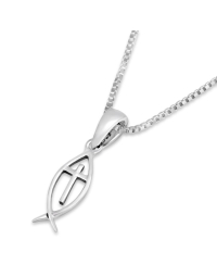 Ichthys Jesus Fish Cross Necklace in 925 Sterling Silver