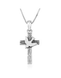 Holy Spirit Dove Cross Necklace in 925 Sterling Silver