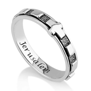 Rosary Cross Ring with Hammered Texture in 925 Sterling Silver - Unisex