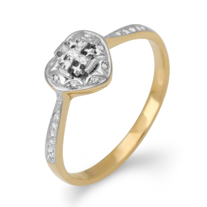 Diamond Heart Jerusalem Cross Women's Ring 14K Gold