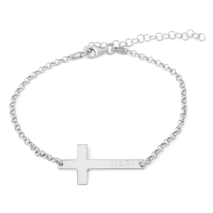Custom Name Cross Chain Bracelet in Sterling Silver or 24K Gold Plating