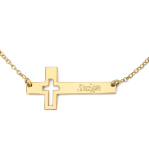 Custom Name Cutout Bar Cross Necklace in 925 Sterling Silver or Gold Plating