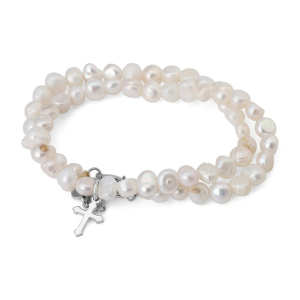 Elegant Pearl Cross Bracelet with 925 Sterling Silver Latin Cross