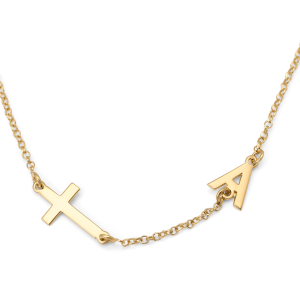 Women's Custom Initial and Cross Necklace in Sterling Silver or Gold Plating