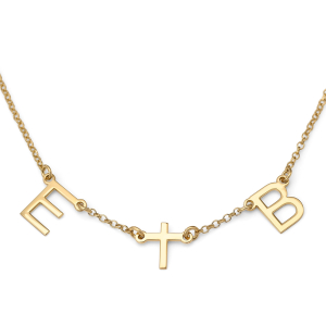 Women's Custom Double Initial and Cross Necklace in Sterling Silver or Gold Plating