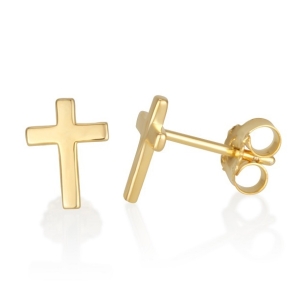 925 Sterling Silver Classic Polished Stud Cross Earrings in 18K Gold Plating