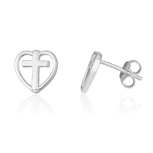 Cross-in-Heart 925 Sterling Silver Polished Stud Cross Earrings