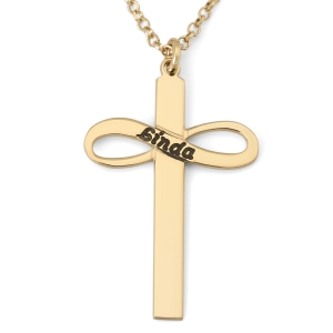 Women's Custom Name Infinity Cross Necklace in 925 Sterling Silver or 24K Gold Plating