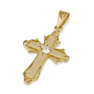 14K Gold Star of Bethlehem Cross Pendant Necklace with Cubic Zirconia in Yellow or White Gold