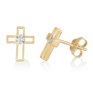 Outline Stud Latin Cross Earrings with Zircons in 18K Gold-Plated 925 Sterling Silver
