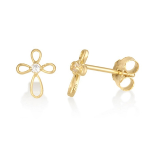 Latin Petal Cross Earrings with Zircons in 18K Gold-Plated 925 Sterling Silver