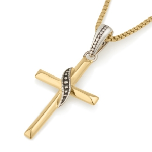 18K Gold-Plated Sterling Silver Latin Cross Necklace with Ribbon Accent