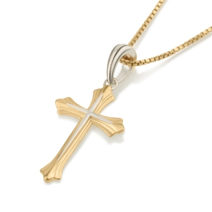 18K Gold-Plated Sterling Silver Two-Tone Fleur-de-Lis Cross Necklace