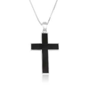 925 Sterling Silver and Black Onyx Latin Cross Necklace