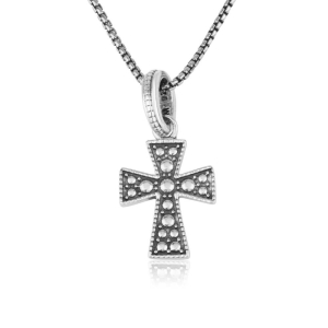 925 Sterling Silver Crusader Cross Necklace with Dotted Design