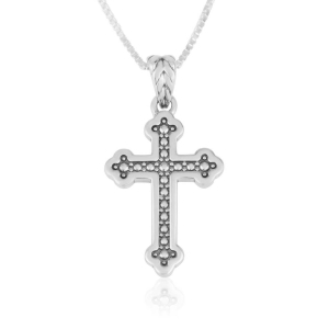 Contemporary Budded Byzantine Cross Necklace in 925 Sterling Silver
