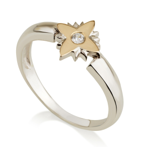 925 Sterling Silver and 9K Gold Star of Bethlehem Ring with Cubic Zirconia