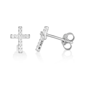 Classic Stud Cross Earrings with Zircon-Set Latin Cross in 925 Sterling Silver