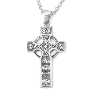 Men's 925 Sterling Silver Classic Celtic Cross Necklace with Ornate Motifs