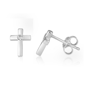 925 Sterling Silver Classic Stud Cross Earrings with Zircons