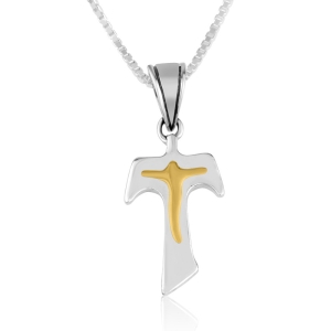 Tau Cross Necklace with 18K Gold-Plated Modern Crucifix Design in 925 Sterling Silver