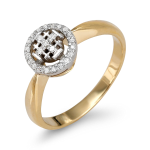 Women’s 14K Yellow and White Gold Halo Cross Ring with Jerusalem Cross and 25 Diamonds