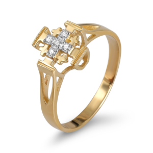 Women’s Jerusalem Cross Ring in 14K Gold Openwork with Diamond Accents