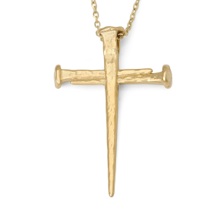 14K Gold Large Three Nails Cross Pendant Necklace