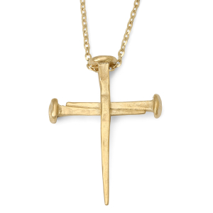 14K Gold Cross with Three Nails Pendant Necklace