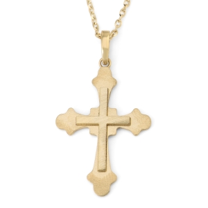 14K Gold Stacked Latin and Budded Cross Pendant Necklace in Yellow or White Gold