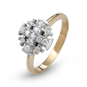 Women’s Two-tone Jerusalem Cross Purity Ring with 13 Diamonds in 14K White and Yellow Gold