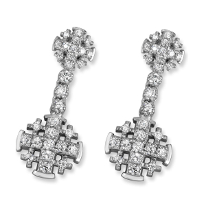 Jerusalem Cross Drop Earrings with 58 Diamonds in 14K White Gold
