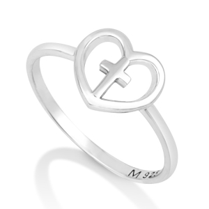 Women's Promise Cross Ring with Heart Design in 925 Sterling Silver