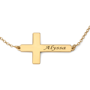 Women's Custom Name Latin Bar Cross Necklace in Sterling Silver or Gold Plating