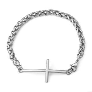Men's Stainless Steel Cross Bracelet with Thick Braided Chain