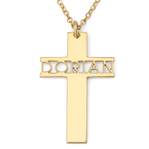 Openwork Custom Name Cross Necklace in 925 Sterling Silver or Gold Plating