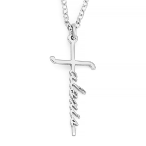 Women's Custom Name Script Cross Necklace in 925 Sterling Silver or 24K Gold Plating