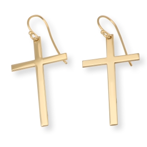 Long Dangle Cross Earrings in 925 Sterling Silver or 24K Gold Plating