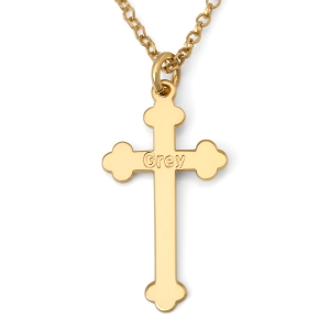Custom Name Budded Cross Necklace in 925 Sterling Silver or 24K Gold Plating