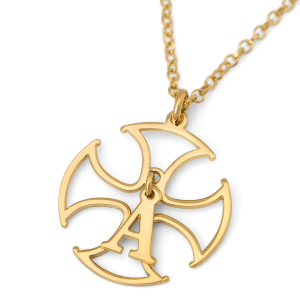 Outline Greek Cross Necklace with Custom Initial in Sterling Silver or Gold Plating