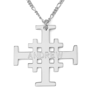 Men's Custom Name Jerusalem Cross Necklace in 925 Sterling Silver or 24K Gold Plating