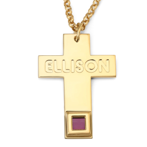 Custom Name Cross Necklace with Nano New Testament in Sterling Silver or Gold Plating