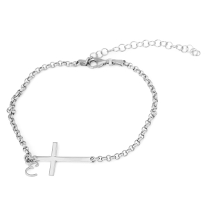 Custom Cross Bracelet with Initial in 925 Sterling Silver or 24K Gold Plating