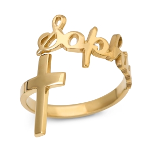Custom Name Openwork Bypass Cross Ring in 925 Sterling Silver or 24K Gold Plating
