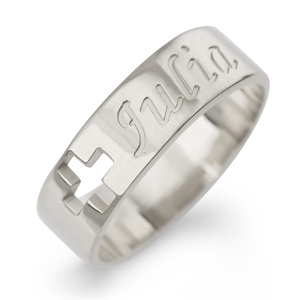 Custom Name Cross Ring with Cutout Greek Cross in 925 Sterling Silver or 24K Gold Plating