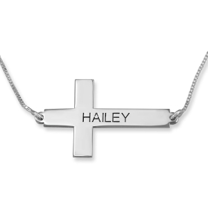 Custom Name Latin Cross Necklace in 925 Sterling Silver or 24K Gold Plating