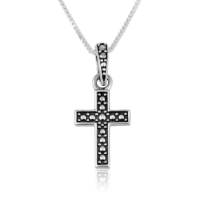 Latin Cross Necklace in Oxidised 925 Sterling Silver with Dotted Design