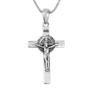 925 Sterling Silver Saint Benedict Crucifix Cross Necklace